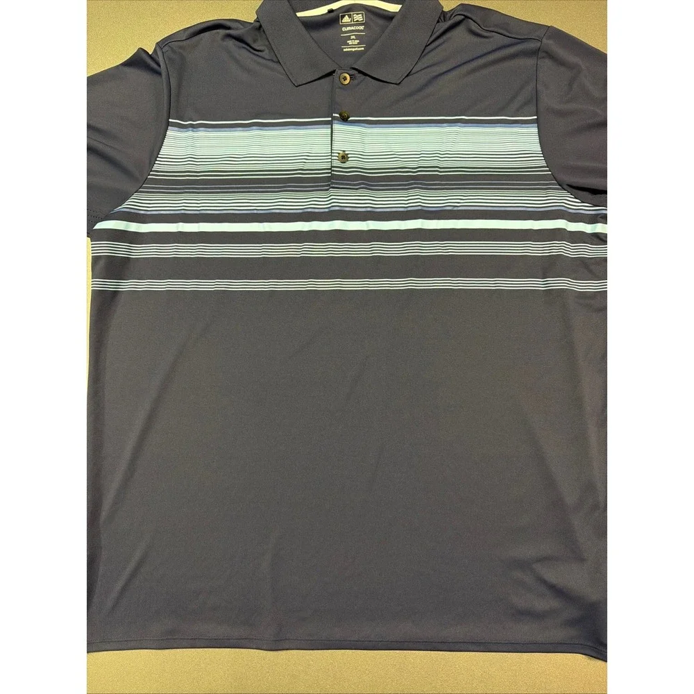 Adidas Climacool Golf Polo Shirt Men 2XL Navy Blue Striped Short Sleeve Athletic